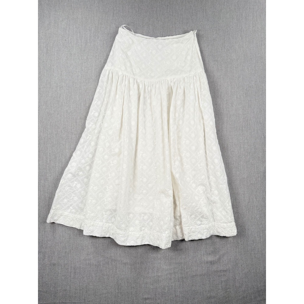 Mable White Eyelet Floral Embroidered Midi Skirt Small MST8318 Rayon Boho